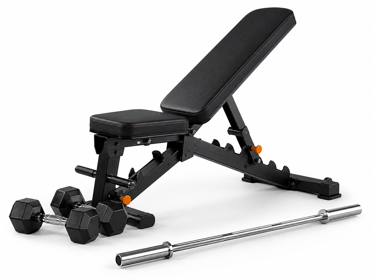 Adjustable workout bench with dumbbells